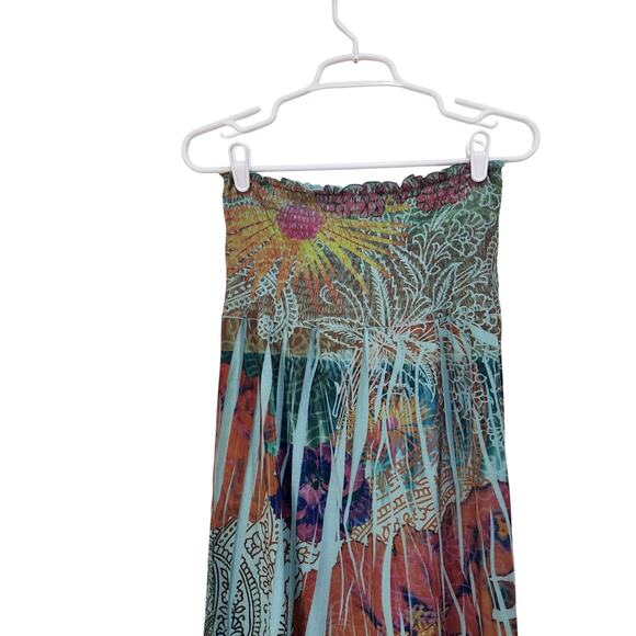 LSter Floral Print Smocked Strapless Boho Maxi Sundress Pullover Multicolor OSFM - Picture 4 of 5